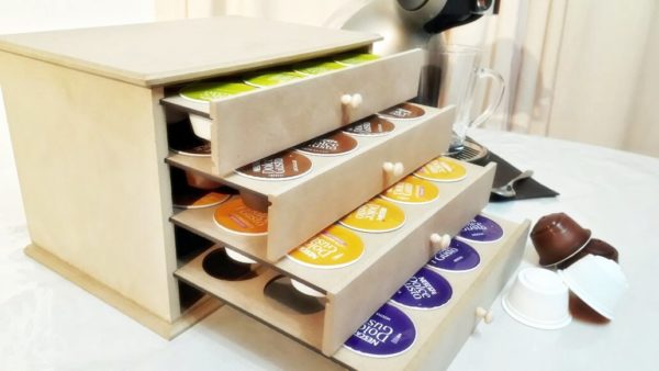 Cajón porta cápsulas Nespresso Dolce Gusto – Contenedor de madera de pino y  bambú para accesorios de café – Ideal para casa…